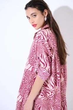 Online KIKISIX MAXI CAMICIA MANICA RISVOLTO MUSSOLA VINO