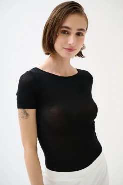 Discount KIKISIX MEZZA MANICA MISTO SETA RASATO NERO