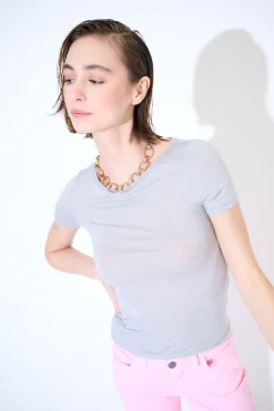 New KIKISIX MEZZA MANICA MISTO SETA RASATO PERLA