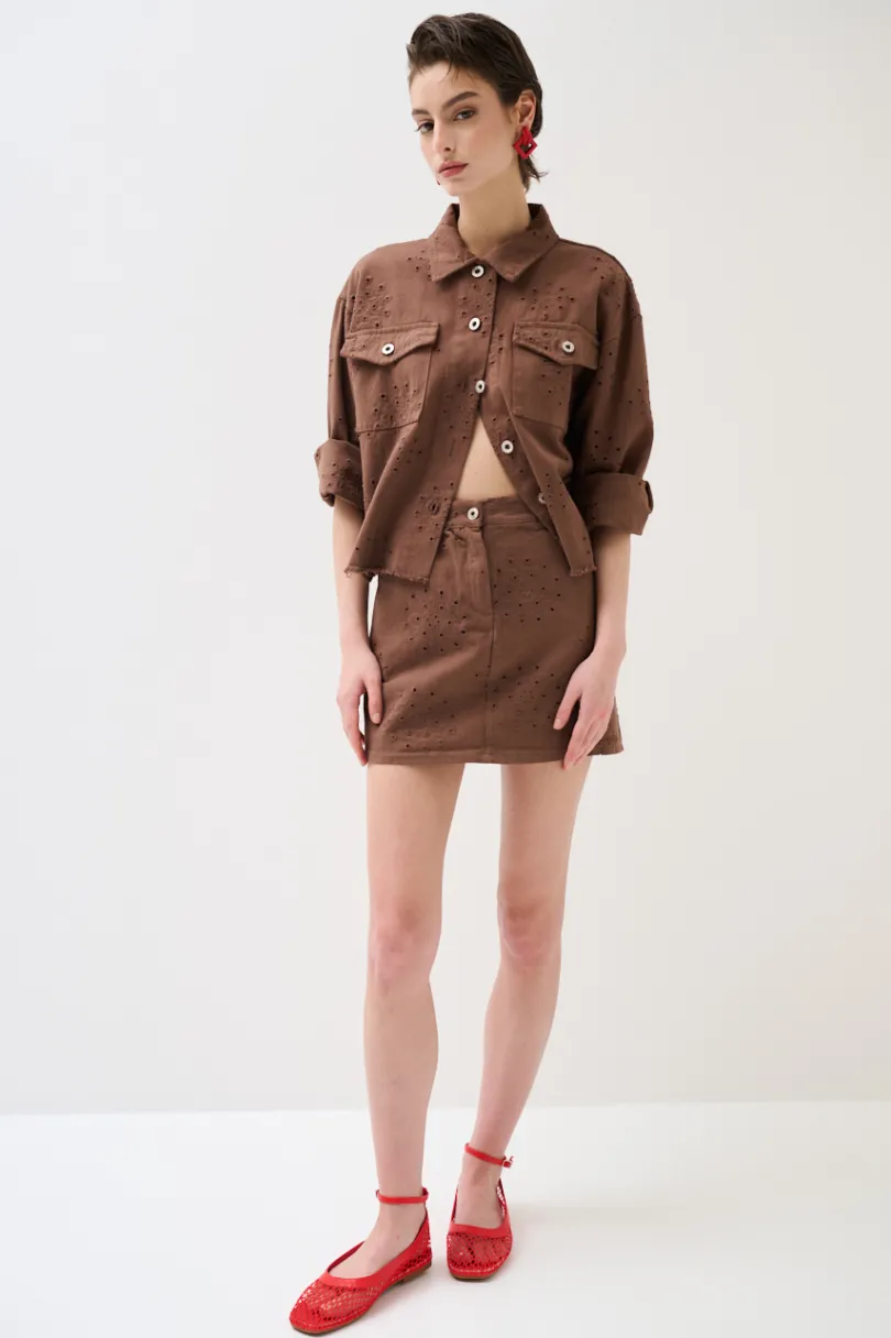 Best KIKISIX MINI CON TASCHE TESS. RICAMATO FONDO TG. VIVO MOCHA