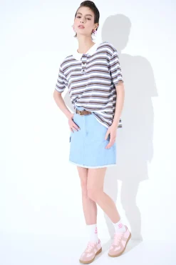 Hot KIKISIX MINI GONNA 1 SPILLA CILIEGIA TASCA + CINTURA JEANS