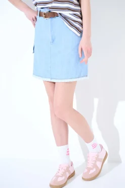 Hot KIKISIX MINI GONNA 1 SPILLA CILIEGIA TASCA + CINTURA JEANS