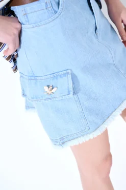 Hot KIKISIX MINI GONNA 1 SPILLA CILIEGIA TASCA + CINTURA JEANS