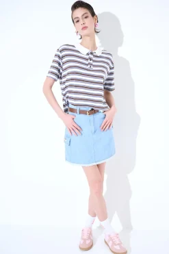 Hot KIKISIX MINI GONNA 1 SPILLA CILIEGIA TASCA + CINTURA JEANS