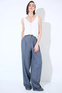 Clearance KIKISIX PANT DENIM PALAZZO CN PINCE DV TASC IN CUCITURA GRIGIO