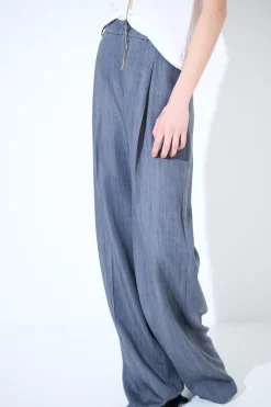 Clearance KIKISIX PANT DENIM PALAZZO CN PINCE DV TASC IN CUCITURA GRIGIO