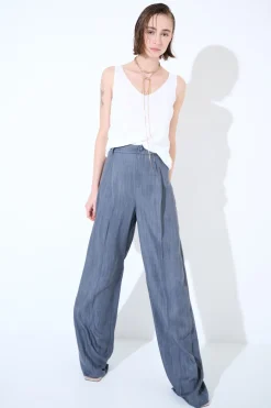 Clearance KIKISIX PANT DENIM PALAZZO CN PINCE DV TASC IN CUCITURA GRIGIO