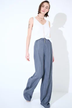 Clearance KIKISIX PANT DENIM PALAZZO CN PINCE DV TASC IN CUCITURA GRIGIO