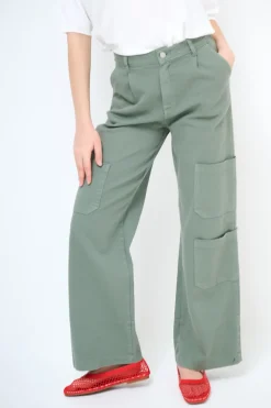 Best KIKISIX PANTA CARGO CON 3 TASCONI VERDE MILITARE