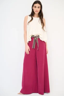 Fashion KIKISIX PANTA PALAZZO CON ELASTICO TENCELL UVA