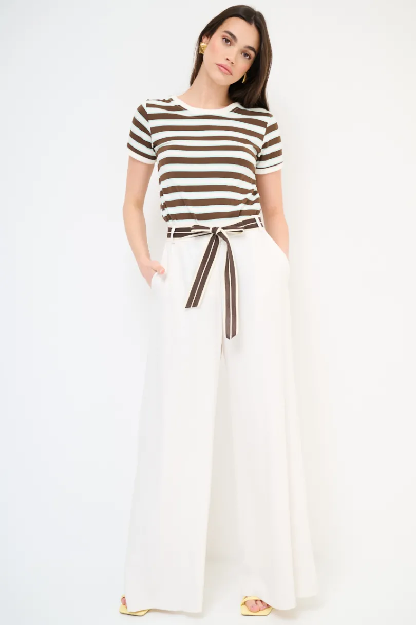 Discount KIKISIX PANTA PALAZZO CON ELASTICO TENCELL BURRO