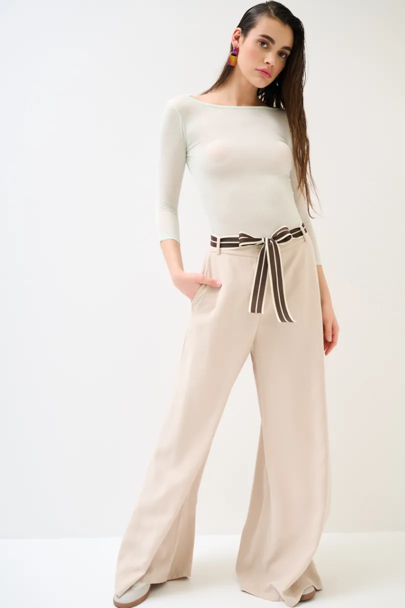 Discount KIKISIX PANTA PALAZZO CON ELASTICO TENCELL BEIGE