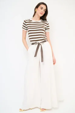 Discount KIKISIX PANTA PALAZZO CON ELASTICO TENCELL BURRO