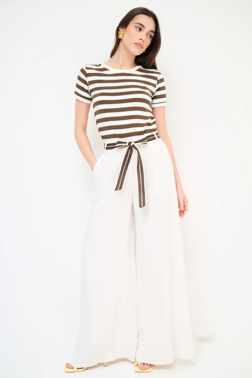 Discount KIKISIX PANTA PALAZZO CON ELASTICO TENCELL BURRO