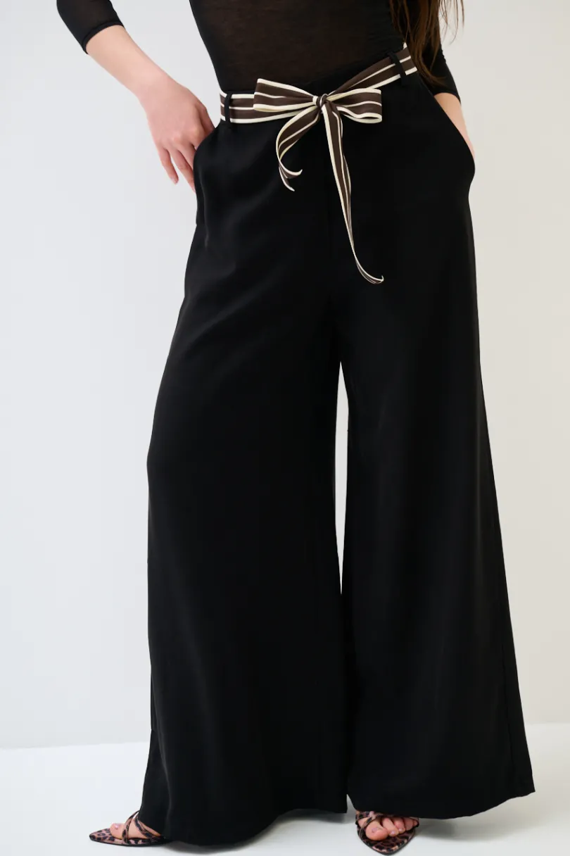 Discount KIKISIX PANTA PALAZZO CON ELASTICO TENCELL NERO