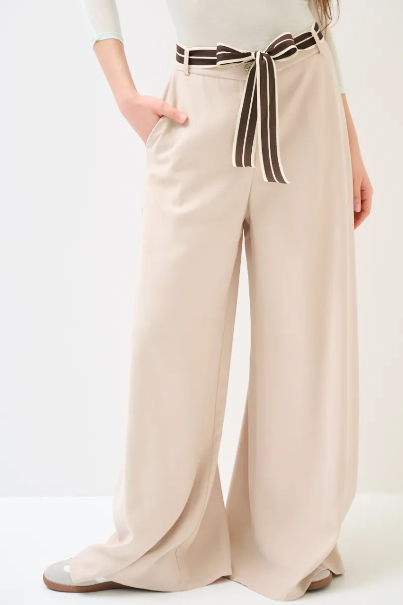 Discount KIKISIX PANTA PALAZZO CON ELASTICO TENCELL BEIGE