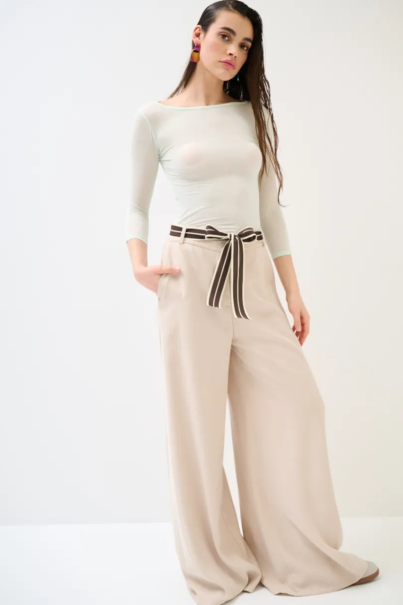 Discount KIKISIX PANTA PALAZZO CON ELASTICO TENCELL BEIGE