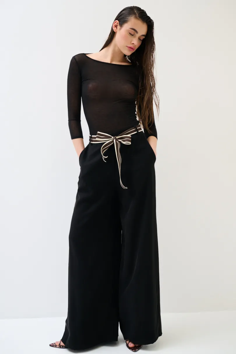 Discount KIKISIX PANTA PALAZZO CON ELASTICO TENCELL NERO