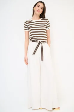 Discount KIKISIX PANTA PALAZZO CON ELASTICO TENCELL BURRO