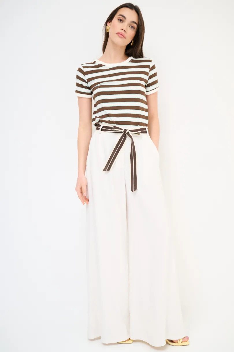 Discount KIKISIX PANTA PALAZZO CON ELASTICO TENCELL BURRO