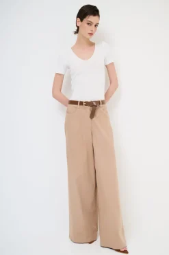 Sale KIKISIX PANTALONE AMPIO CON CINTURA MEZZO ELASTICO MOCHA