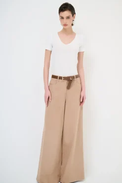 Sale KIKISIX PANTALONE AMPIO CON CINTURA MEZZO ELASTICO MOCHA