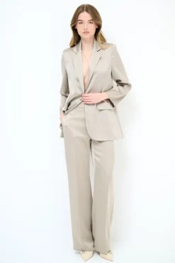 Outlet KIKISIX PANTALONE BOTTONE RICOPERTO RASO BEIGE