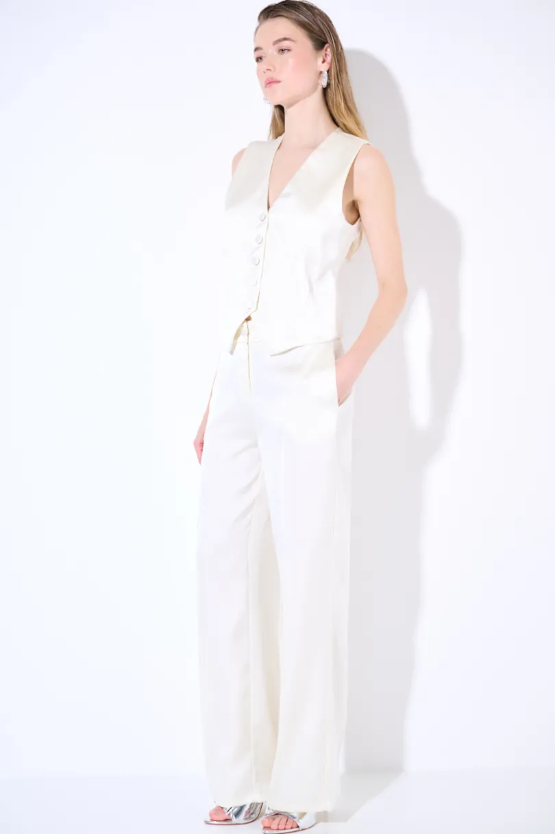 Discount KIKISIX PANTALONE BOTTONE RICOPERTO RASO PANNA