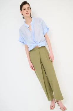 Clearance KIKISIX PANTALONE CARROT CON CINTURINO RIGA VERDE MILITARE