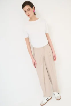 Clearance KIKISIX PANTALONE CARROT CON CINTURINO RIGA SABBIA