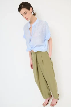 Clearance KIKISIX PANTALONE CARROT CON CINTURINO RIGA VERDE MILITARE