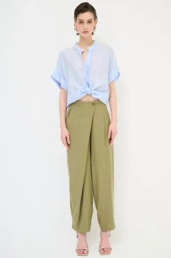 Clearance KIKISIX PANTALONE CARROT CON CINTURINO RIGA VERDE MILITARE