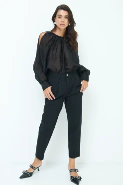 Outlet KIKISIX PANTALONE CARROT CON PINCE NERO