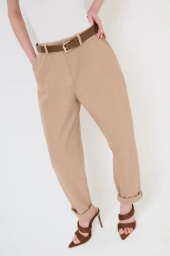 Fashion KIKISIX PANTALONE CON ELASTICO TASCHE FILETTO MOCHA