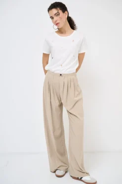 Fashion KIKISIX PANTALONE CON PIEG. BOTTONE BEIGE