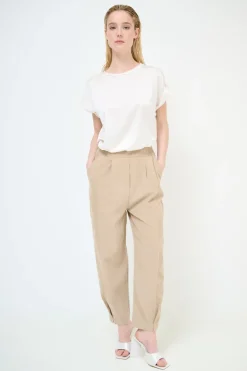 Discount KIKISIX PANTALONE DAINETTO CUCITURE DAVANTI BEIGE