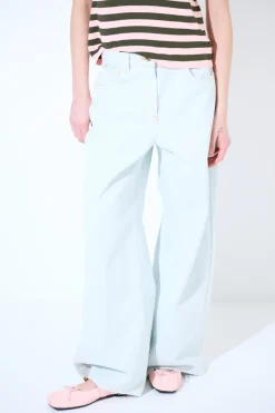 Outlet KIKISIX PANTALONE DENIM AMPIO CON FONDO TG. VIVO CREMA