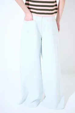 Outlet KIKISIX PANTALONE DENIM AMPIO CON FONDO TG. VIVO CREMA