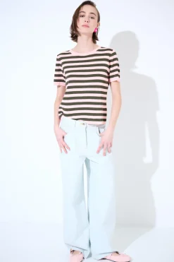 Outlet KIKISIX PANTALONE DENIM AMPIO CON FONDO TG. VIVO CREMA