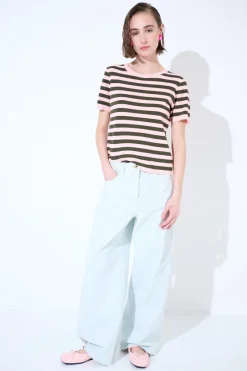 Outlet KIKISIX PANTALONE DENIM AMPIO CON FONDO TG. VIVO CREMA