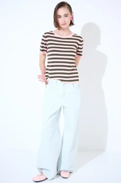 Outlet KIKISIX PANTALONE DENIM AMPIO CON FONDO TG. VIVO CREMA