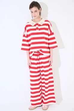 Best KIKISIX PANTALONE DRITTO CON ELASTICO CON LACCIO ROSSO