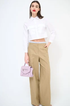 Sale KIKISIX PANTALONE DRITTO COTONE CON CINTURINO ELASTICO RIGA CAMMELLO