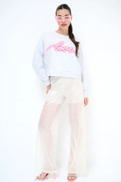 Best KIKISIX PANTALONE DRITTO PAILLETTES PANNA