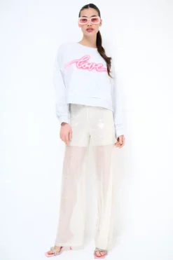 Best KIKISIX PANTALONE DRITTO PAILLETTES PANNA