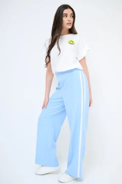 New KIKISIX PANTALONE LARGO CON BANDA CELESTE