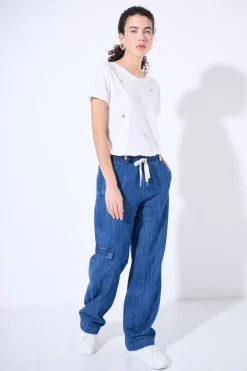 Discount KIKISIX PANTALONE LARGO CON TASCONI BLU