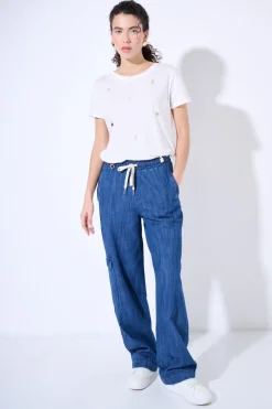 Discount KIKISIX PANTALONE LARGO CON TASCONI BLU