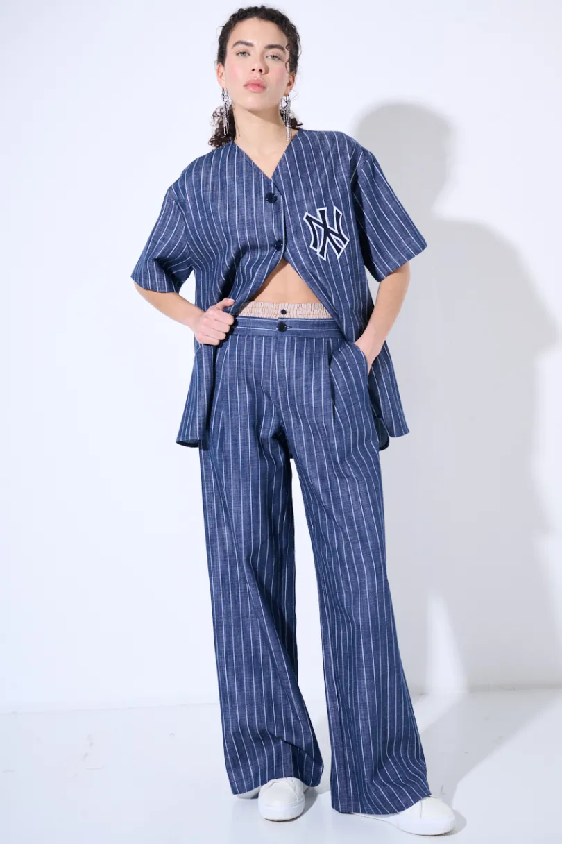 Online KIKISIX PANTALONE NY GESSATO BLU