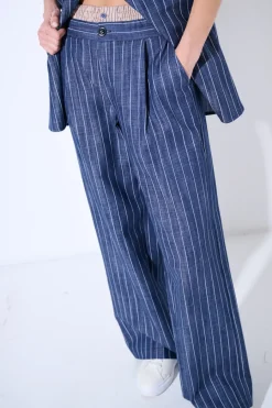 Online KIKISIX PANTALONE NY GESSATO BLU